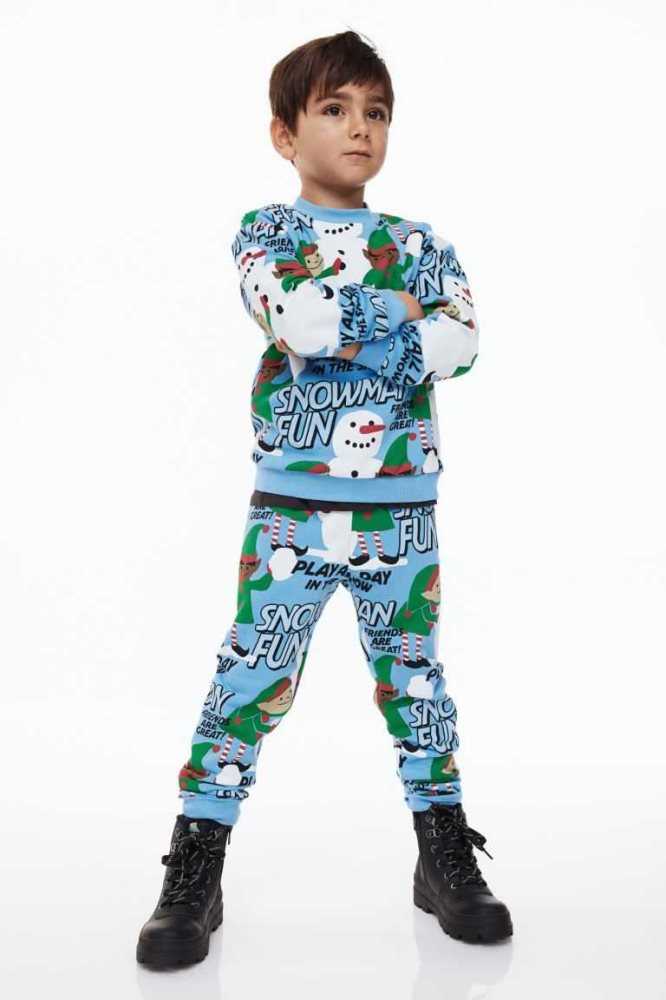 Una sola pieza H&M 2-piece Patterned Sweatshirt Niños Azules Claro | 314685USJ