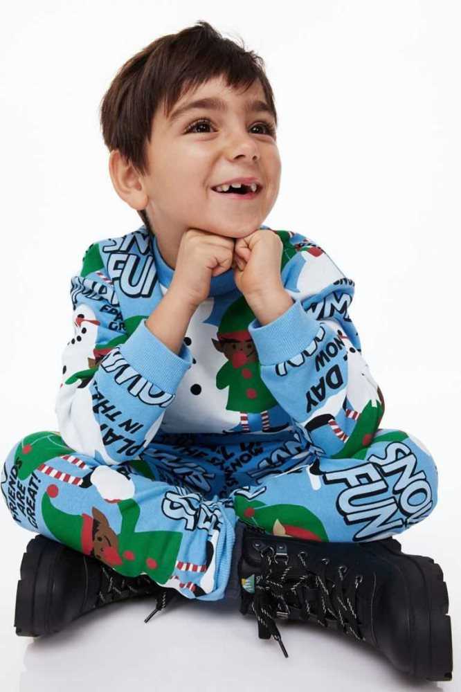 Una sola pieza H&M 2-piece Patterned Sweatshirt Niños Azules Claro | 314685USJ