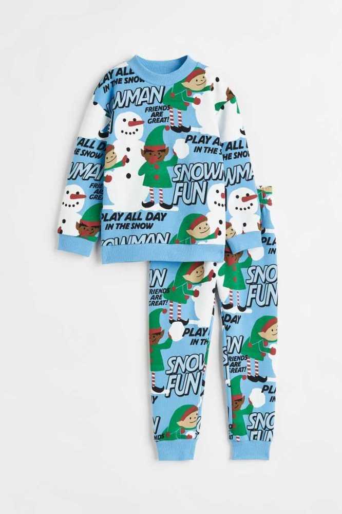 Una sola pieza H&M 2-piece Patterned Sweatshirt Niños Azules Claro | 314685USJ