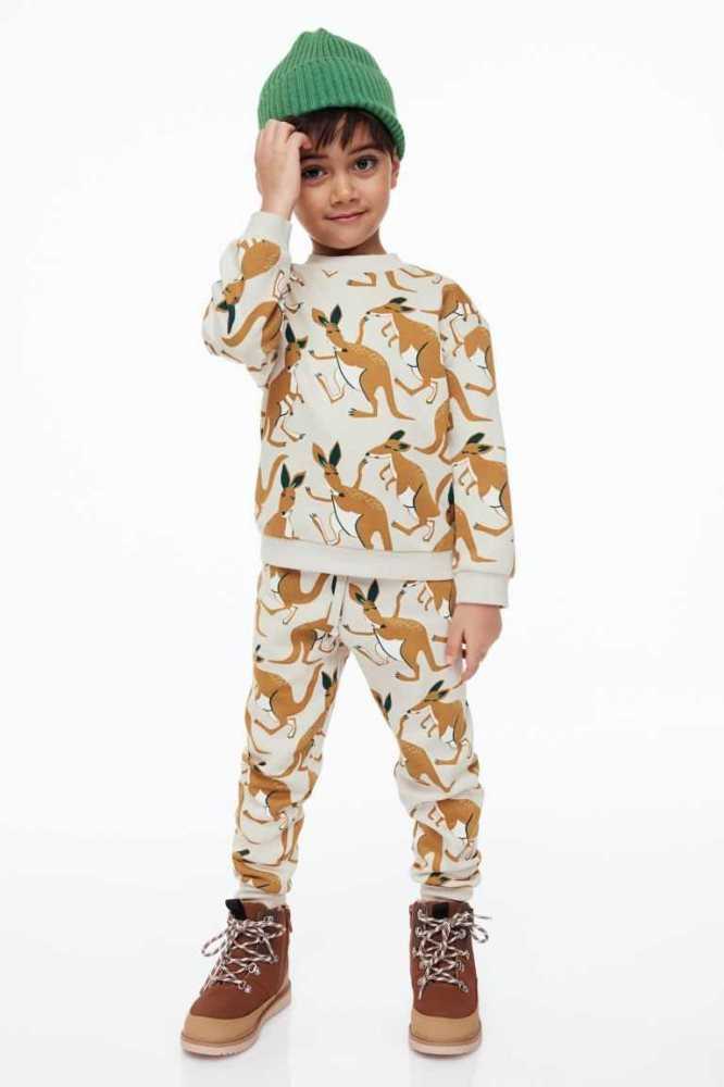 Una sola pieza H&M 2-piece Patterned Sweatshirt Niños Beige Claro | 985417XYP