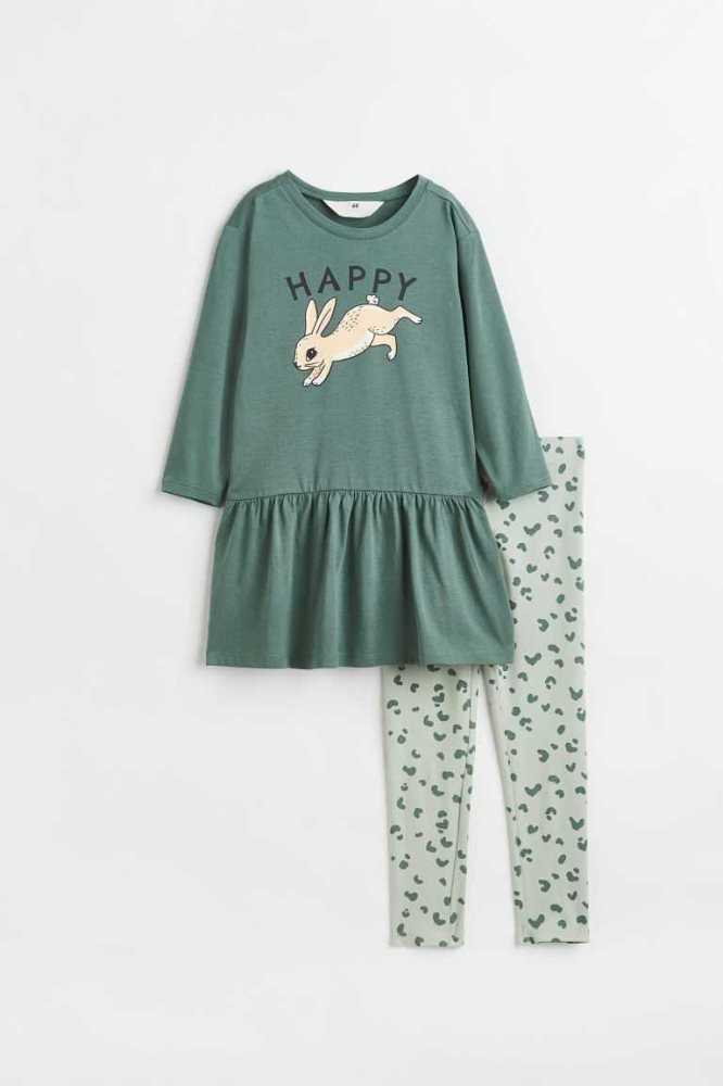 Una sola pieza H&M 2-piece Printed Algodon Jersey Niños Morados Claro | 068347ZUH