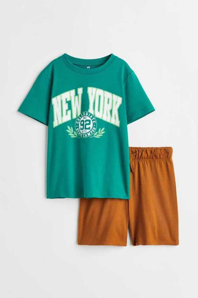 Una sola pieza H&M 2-piece Printed Algodon Jersey Niños Verdes | 438762IJD