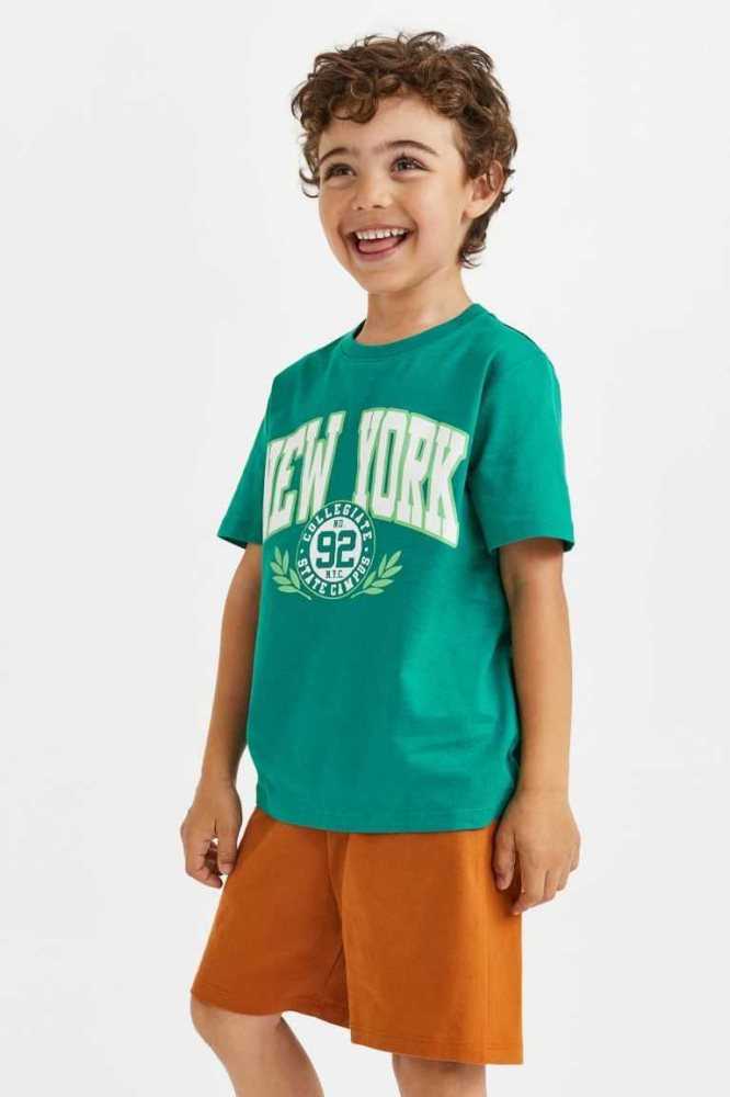 Una sola pieza H&M 2-piece Printed Algodon Jersey Niños Verdes | 438762IJD