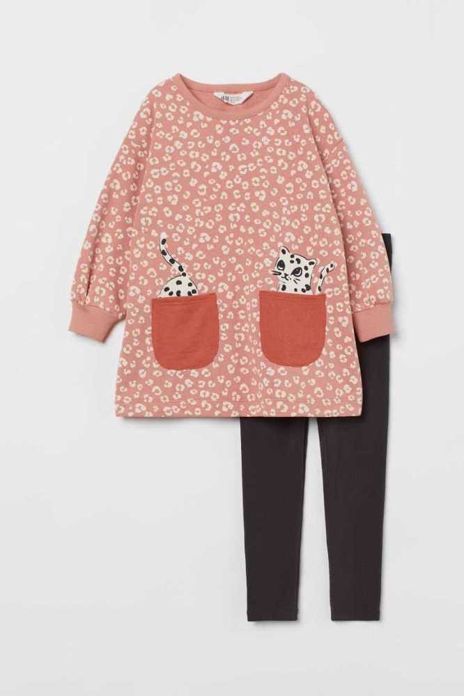 Una sola pieza H&M 2-piece Printed Niños Rosas Claro Leopardo | 289641WTM