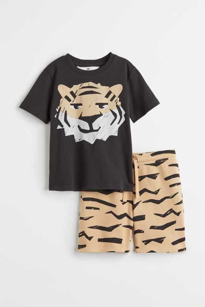 Una sola pieza H&M 2-piece Printed Niños Grises Oscuro | 347892LPT