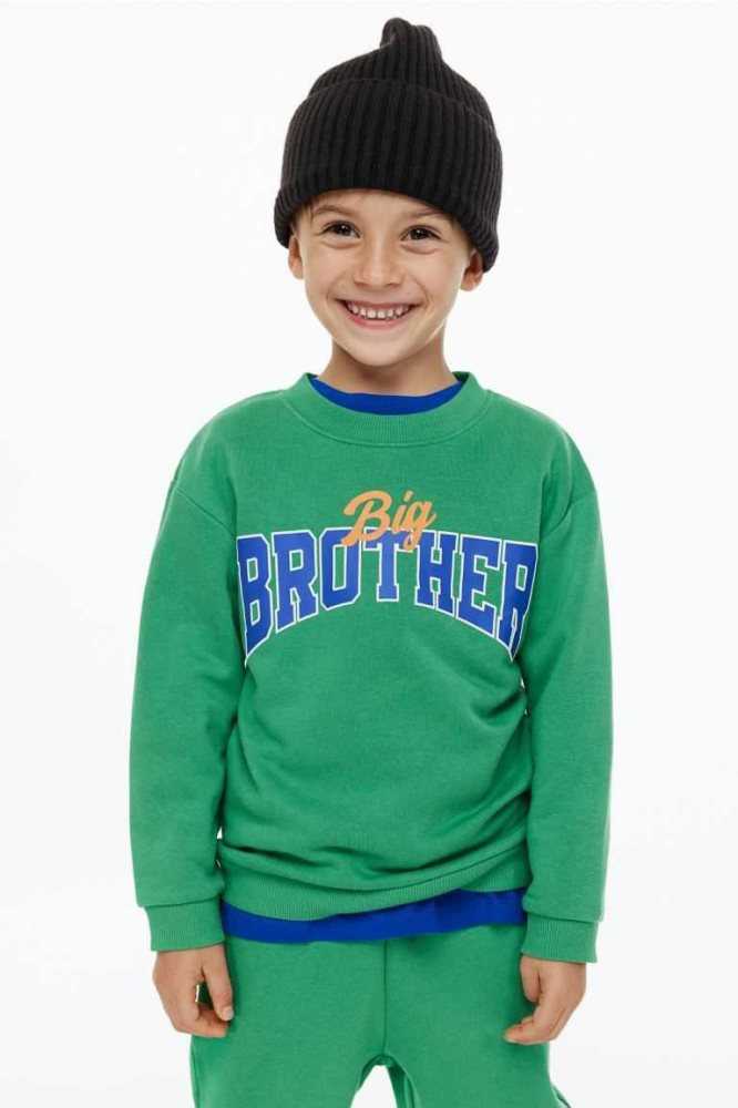 Una sola pieza H&M 2-piece Printed Sweatshirt Niños Verdes | 346817UXV