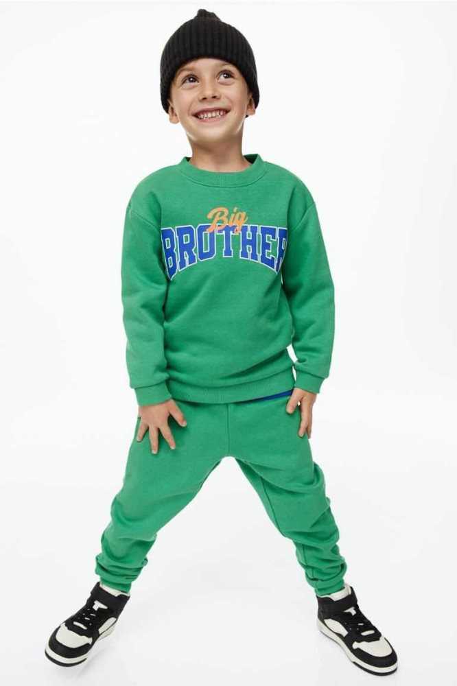 Una sola pieza H&M 2-piece Printed Sweatshirt Niños Verdes | 346817UXV