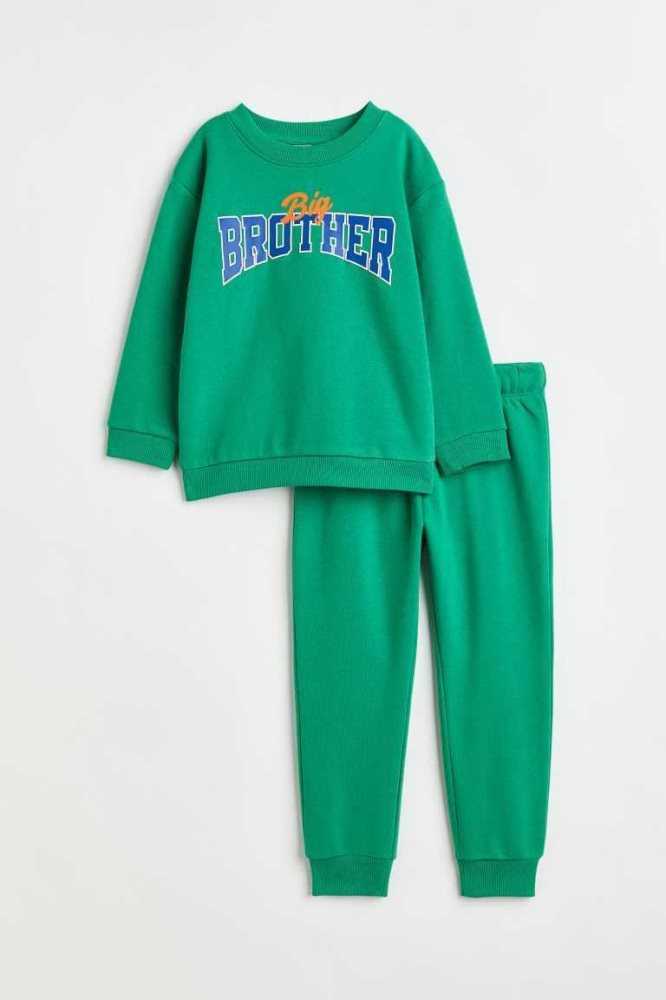 Una sola pieza H&M 2-piece Printed Sweatshirt Niños Verdes | 346817UXV