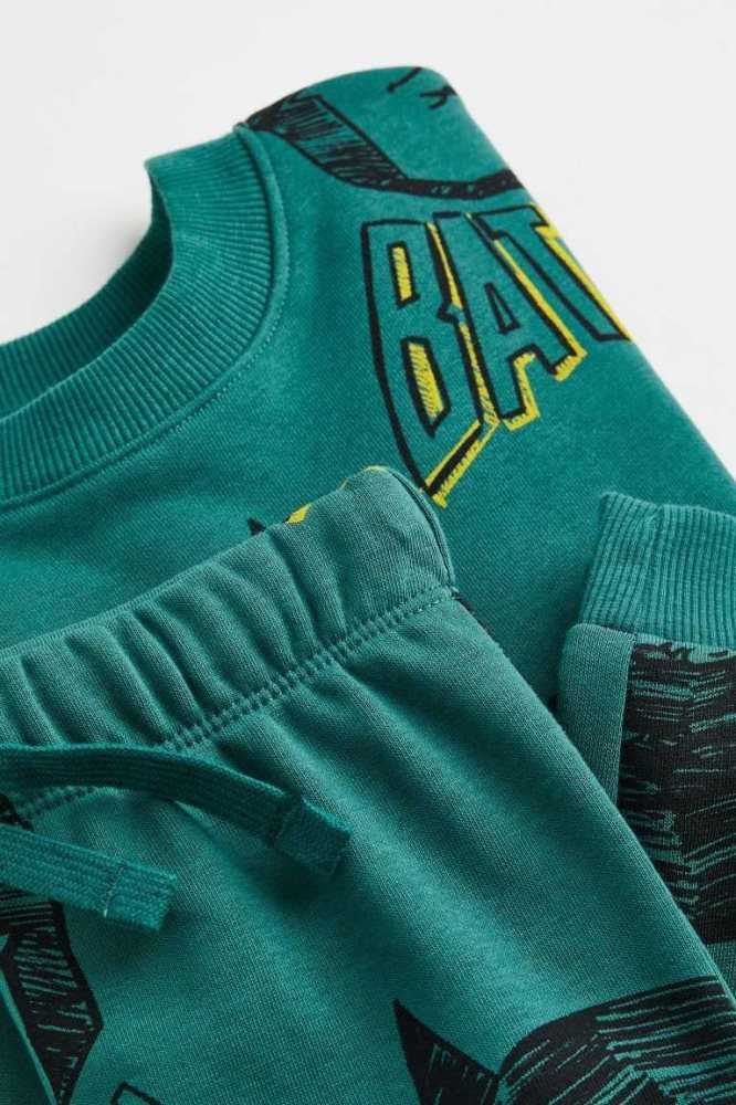 Una sola pieza H&M 2-piece Printed Sweatshirt Niños Verdes Oscuro | 409321BGF