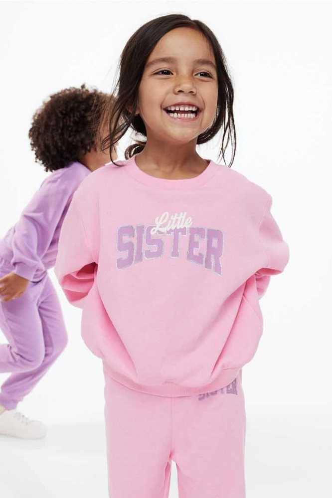 Una sola pieza H&M 2-piece Printed Sweatshirt Niños Rosas | 751920OVQ