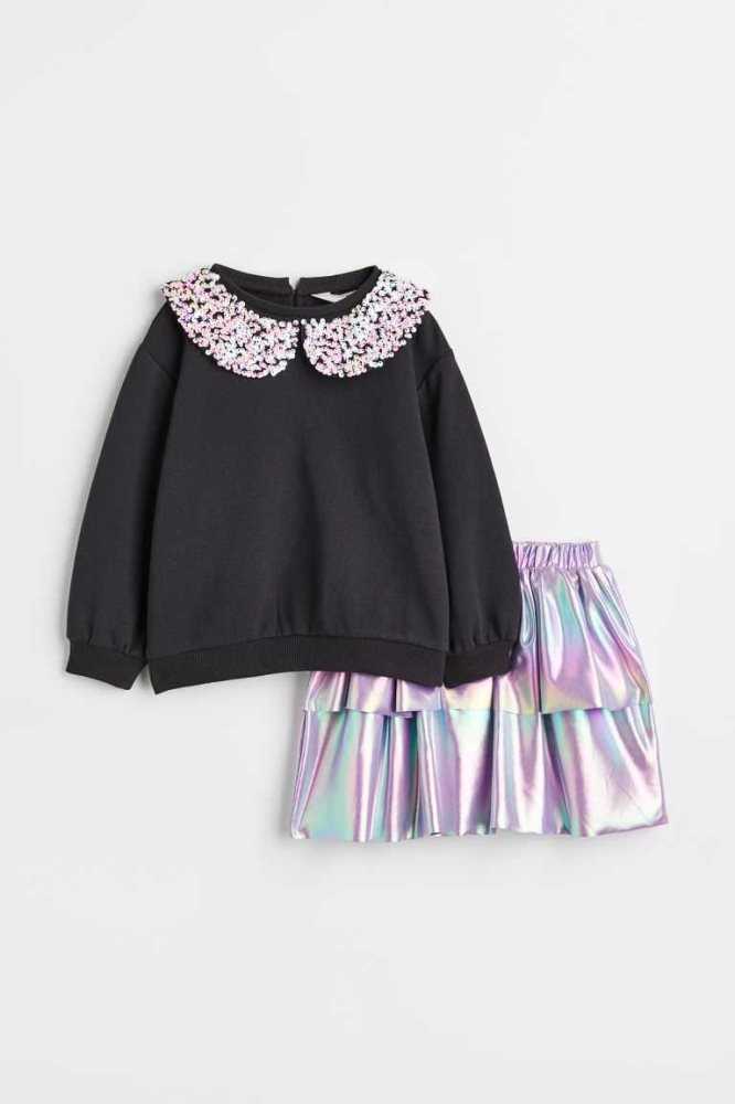 Una sola pieza H&M 2-piece Shimmery Niños Negros Plateados | 294017DLA