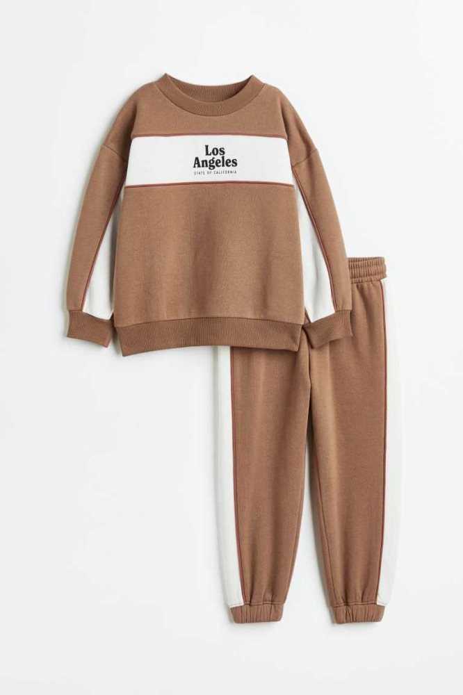 Una sola pieza H&M 2-piece Sweatshirt Niños Beige Oscuro | 379610PDM