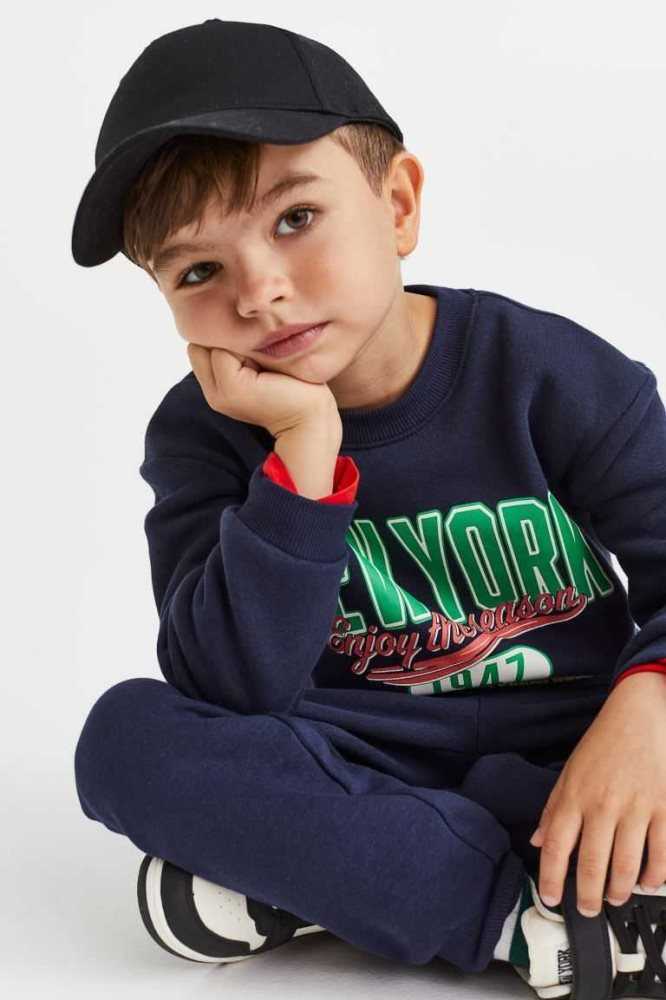 Una sola pieza H&M 2-piece Sweatshirt Niños Azules Oscuro | 430598NWS