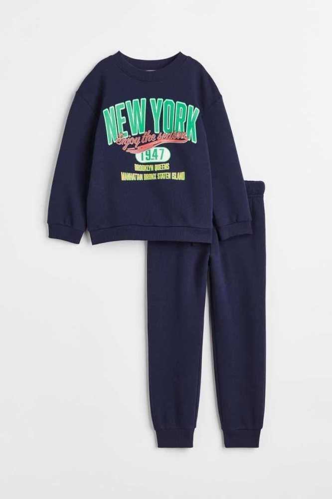 Una sola pieza H&M 2-piece Sweatshirt Niños Azules Oscuro | 430598NWS