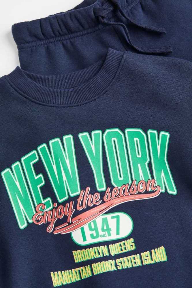 Una sola pieza H&M 2-piece Sweatshirt Niños Azules Oscuro | 430598NWS