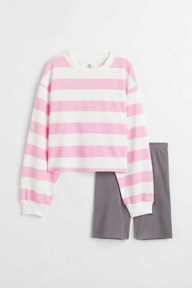 Una sola pieza H&M 2-piece Sweatshirt and Bike Shorts Niños Azules Claro Grises | 073921DQB