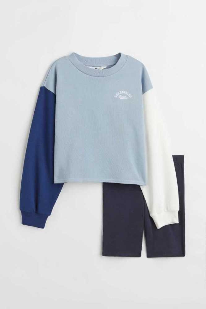 Una sola pieza H&M 2-piece Sweatshirt and Bike Shorts Niños Azules Claro Grises | 073921DQB