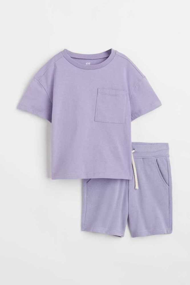 Una sola pieza H&M 2-piece T-shirt and Shorts Niños Morados | 456372JEN