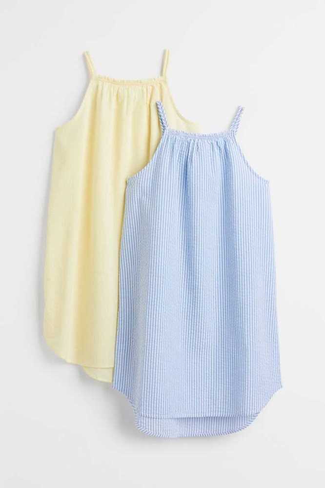 Vestido Corto H&M 2-pack Seersucker Niños Azules Claro Amarillos Claro | 291706LAE