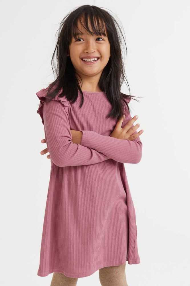 Vestido Corto H&M Acanalado Jersey Niños Beige Rosas | 036129UPI