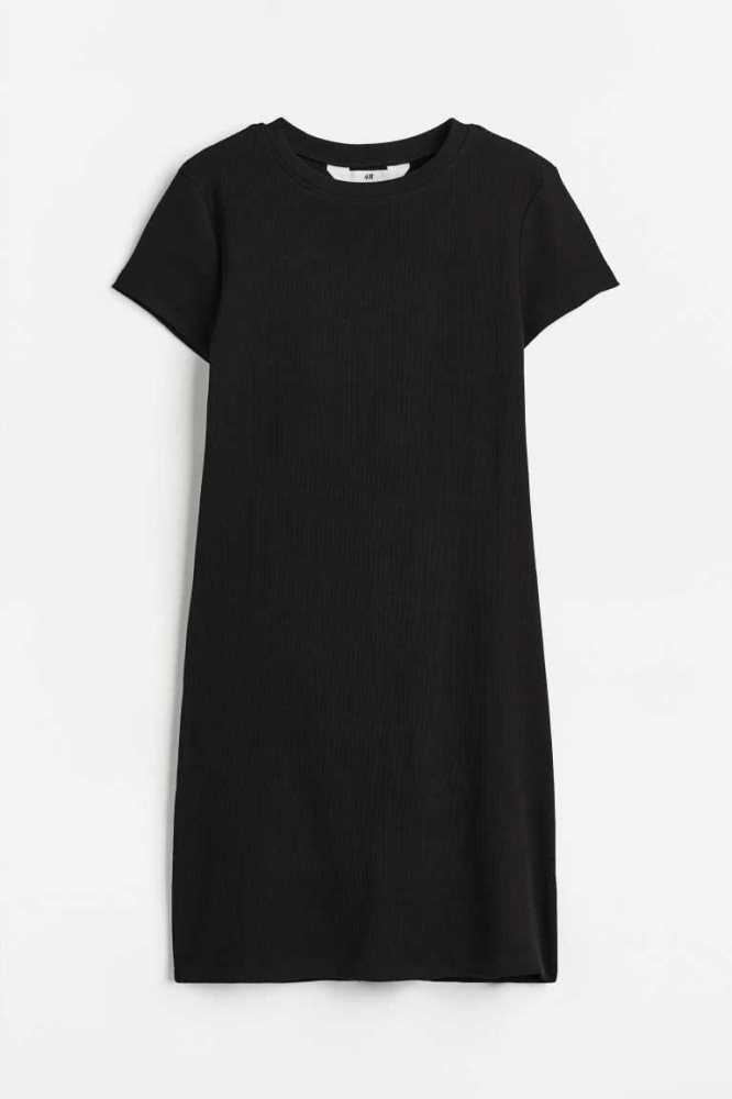 Vestido Corto H&M Acanalado T-shirt Niños Negros | 874650KEG