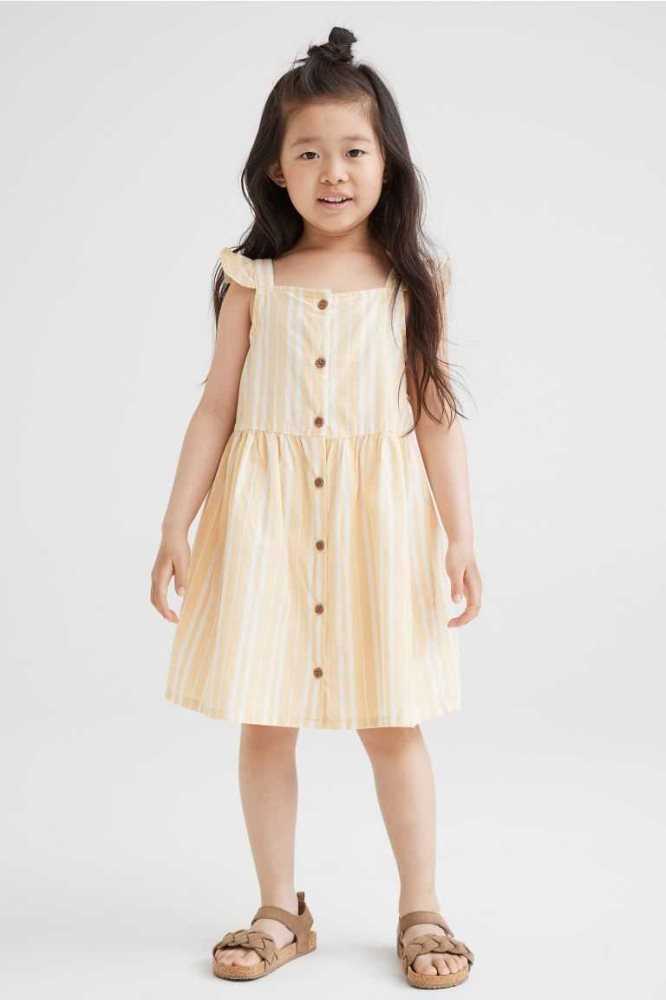 Vestido Corto H&M Flounce-trimmed Algodon Niños Amarillos Claro | 935427IQD