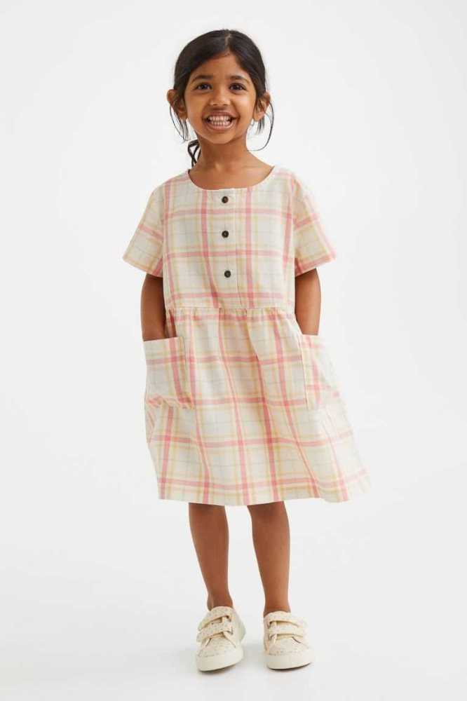 Vestido Corto H&M Patterned Algodon Niños Creme | 362904MOU