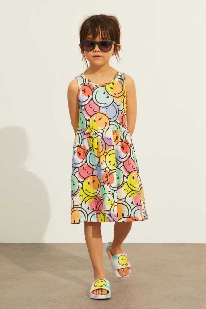 Vestido Corto H&M Patterned Algodon Niños Blancos | 803715VTF