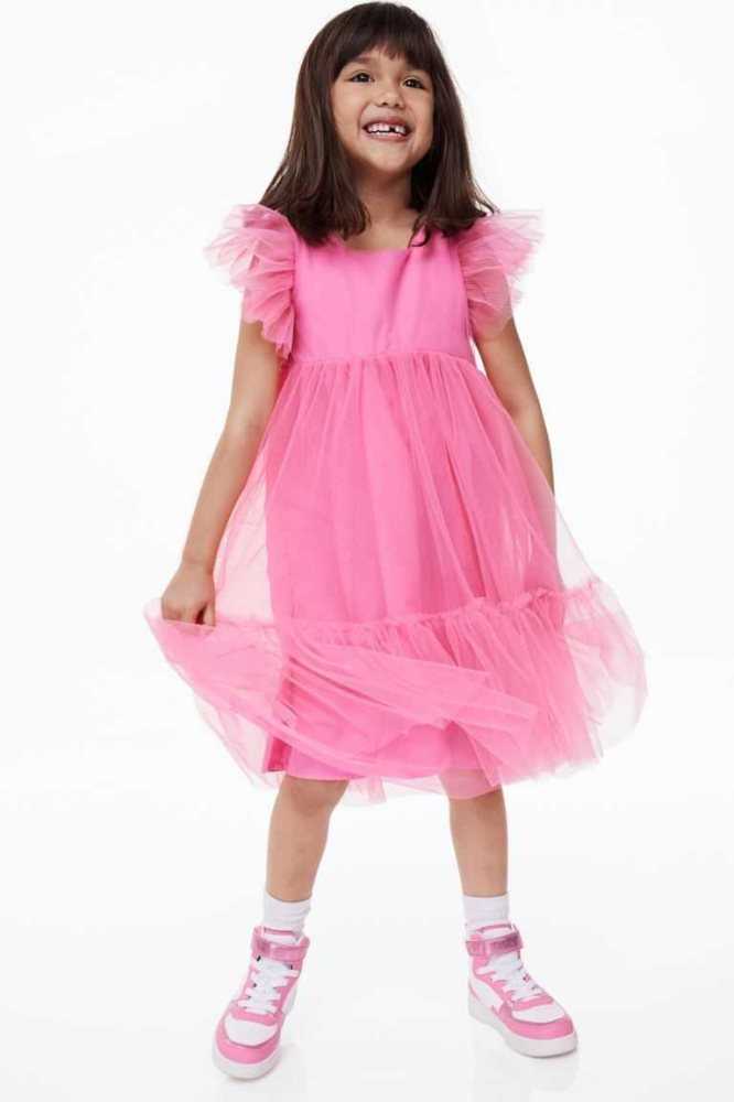 Vestido Corto H&M Plisado Tulle Niños Rosas | 682934POH