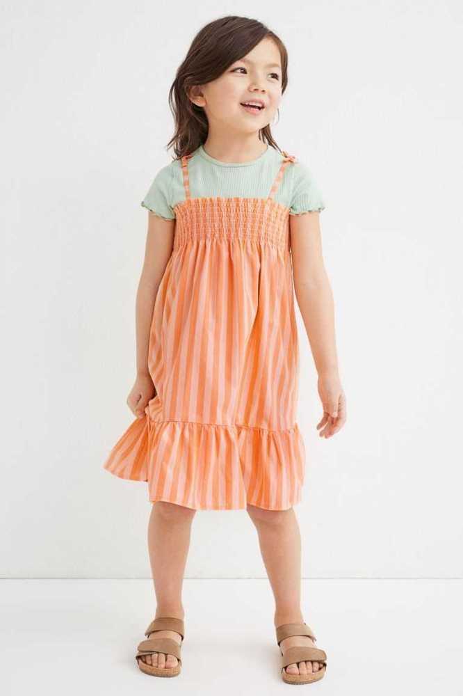 Vestido Corto H&M Smocked Algodon Niños Verdes Claro | 537618QMG