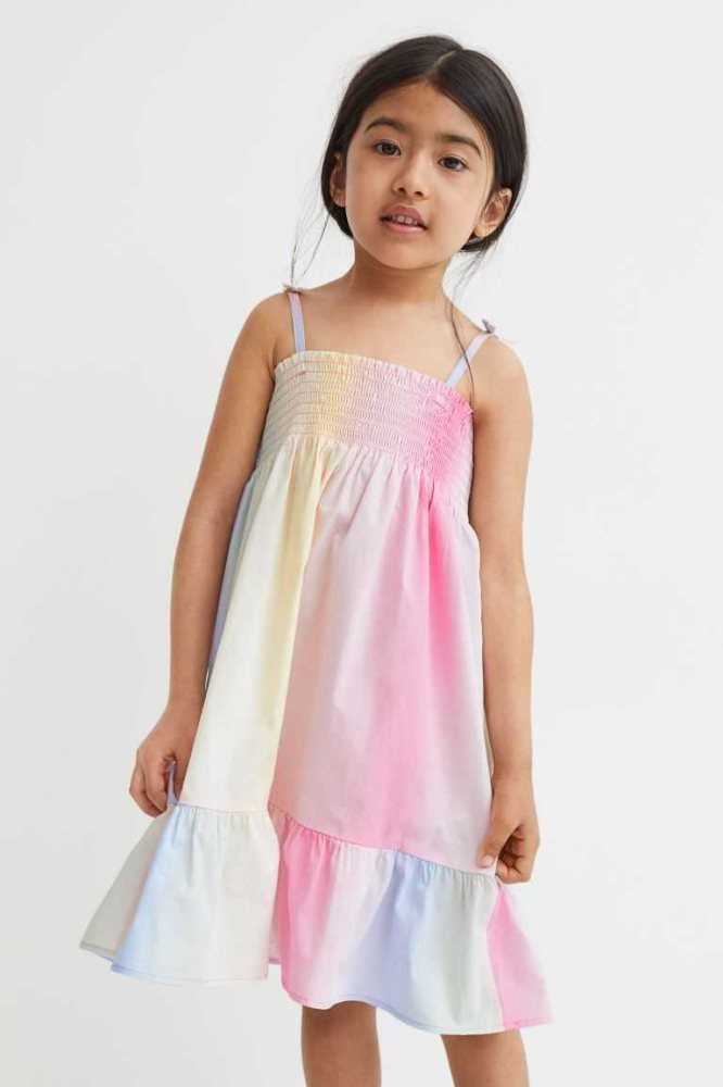 Vestido Corto H&M Smocked Algodon Niños Verdes Claro | 537618QMG