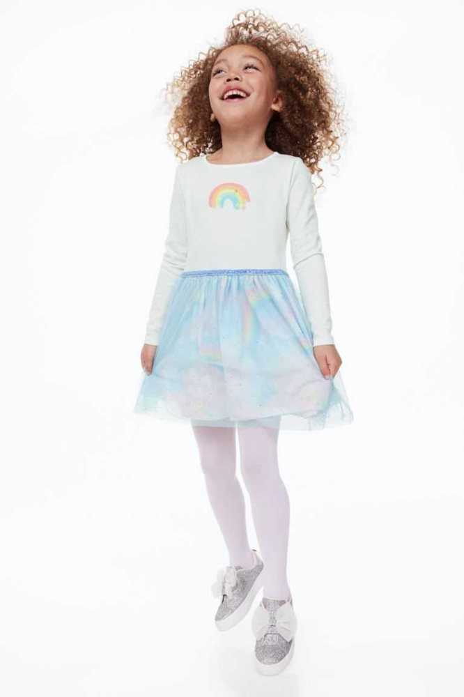 Vestido Corto H&M Tulle-skirt Jersey Niños Blancos | 064953IKF