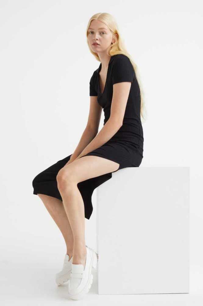 Vestido H&M Acanalado Bodycon Mujer Negros | 403569WLU