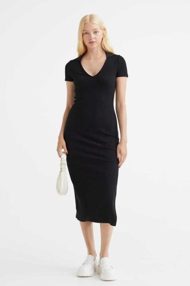 Vestido H&M Acanalado Bodycon Mujer Negros | 403569WLU