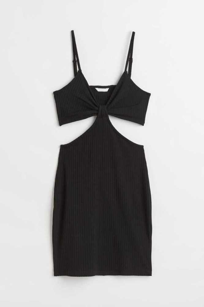 Vestido H&M Acanalado Cut-out Mujer Negros | 297641QGF