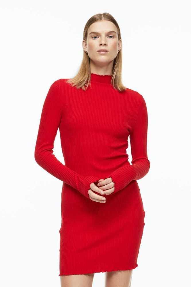 Vestido H&M Acanalado Mock Turtleneck Mujer Rojos | 354962UHK