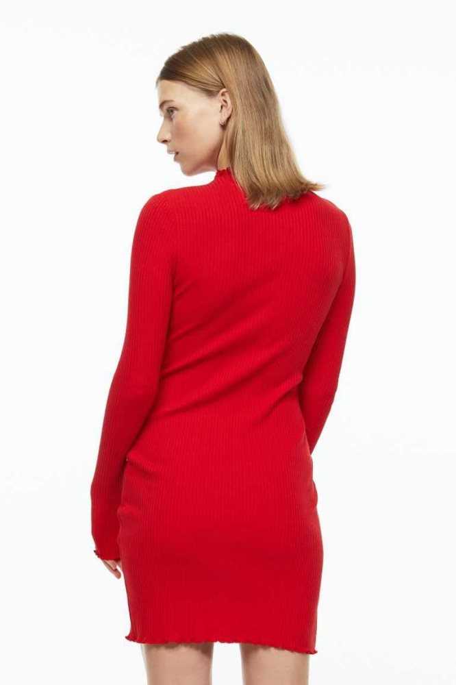 Vestido H&M Acanalado Mock Turtleneck Mujer Rojos | 354962UHK