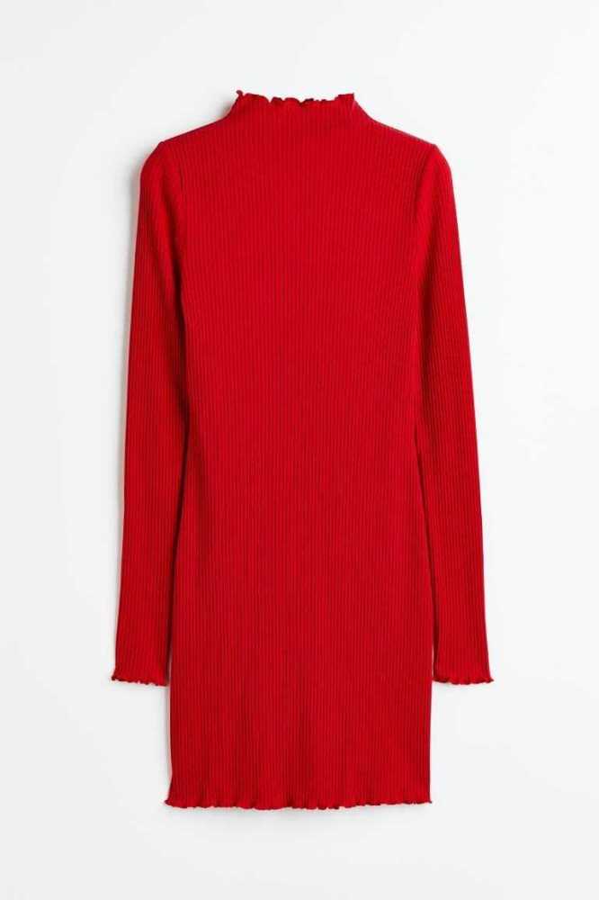 Vestido H&M Acanalado Mock Turtleneck Mujer Rojos | 354962UHK