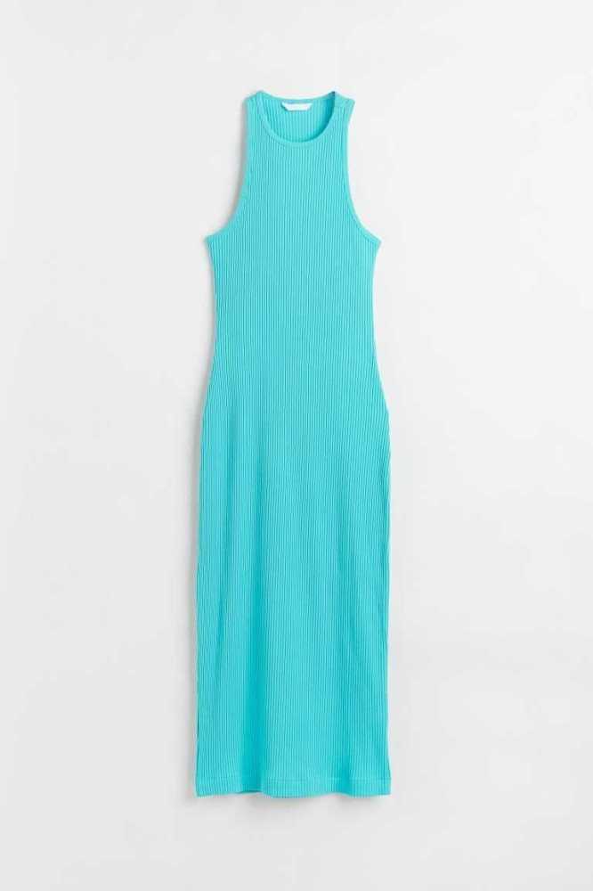 Vestido H&M Acanalado Mujer Turquesa | 920536HKW