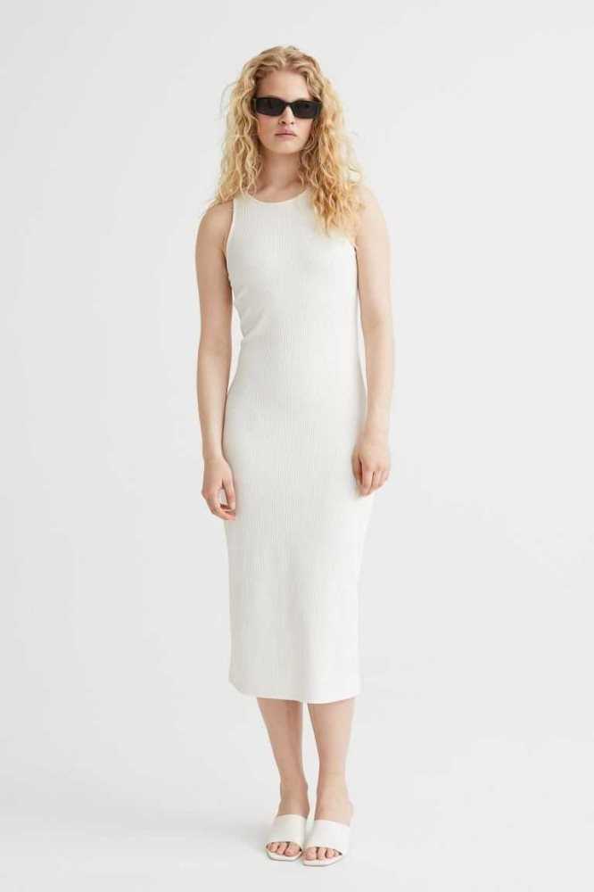 Vestido H&M Acanalado open-backed Mujer Blancos | 012643WXR