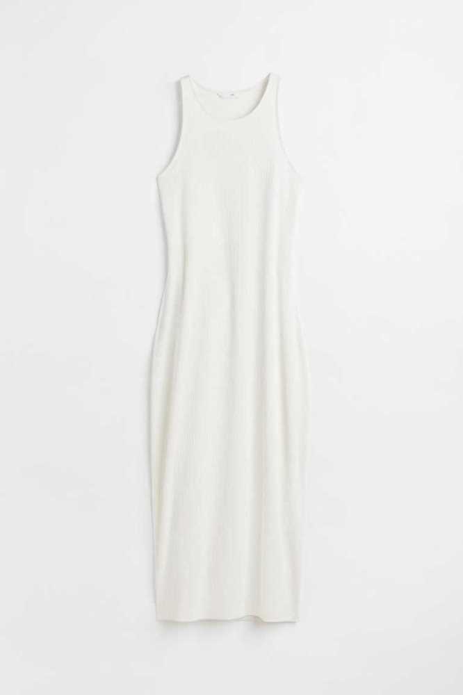 Vestido H&M Acanalado open-backed Mujer Blancos | 012643WXR