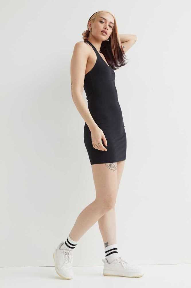 Vestido H&M Algodon Halterneck Mujer Negros | 690541QMD