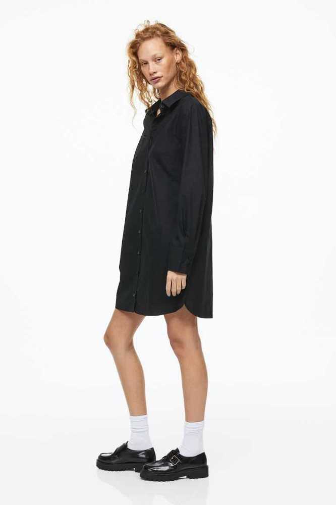 Vestido H&M Algodon Poplin Shirt Mujer Negros | 901654NZA