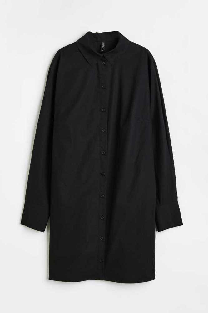 Vestido H&M Algodon Poplin Shirt Mujer Negros | 901654NZA