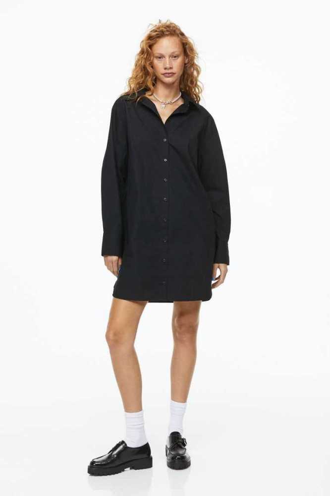 Vestido H&M Algodon Poplin Shirt Mujer Negros | 901654NZA