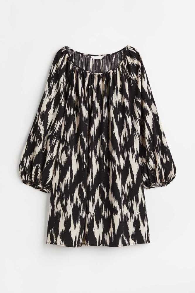 Vestido H&M Balloon-sleeved Creped Mujer Negros | 382614XWQ