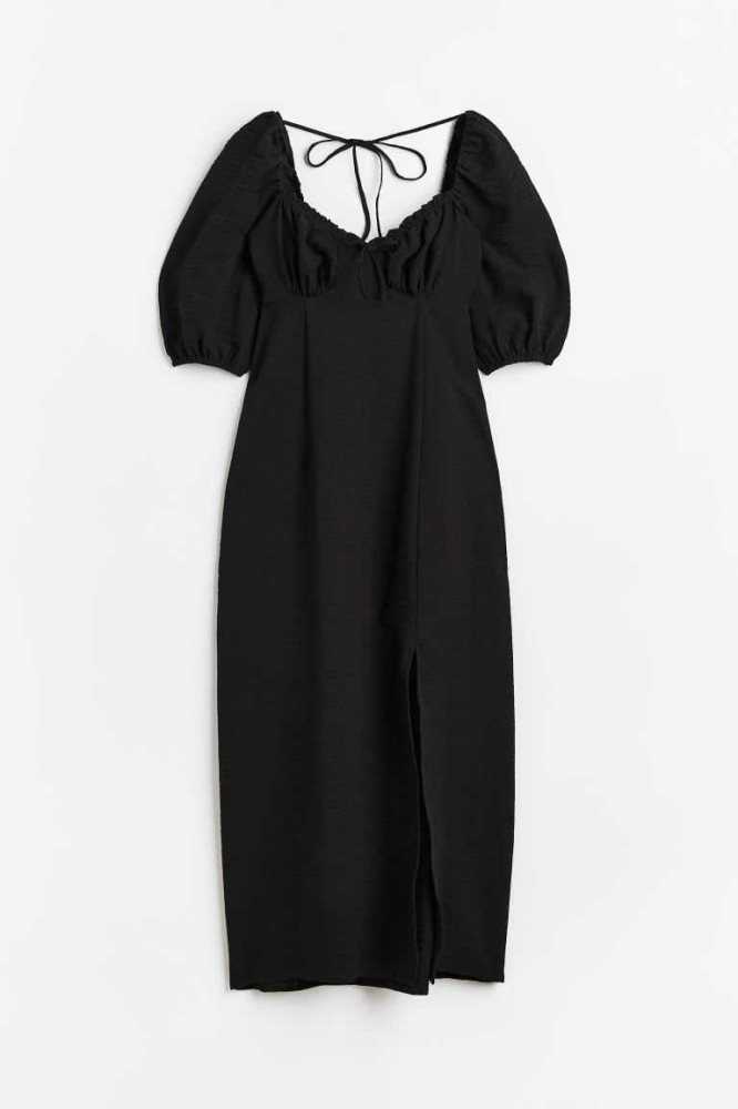 Vestido H&M Balloon-sleeved Creped Mujer Negros | 582614PLN