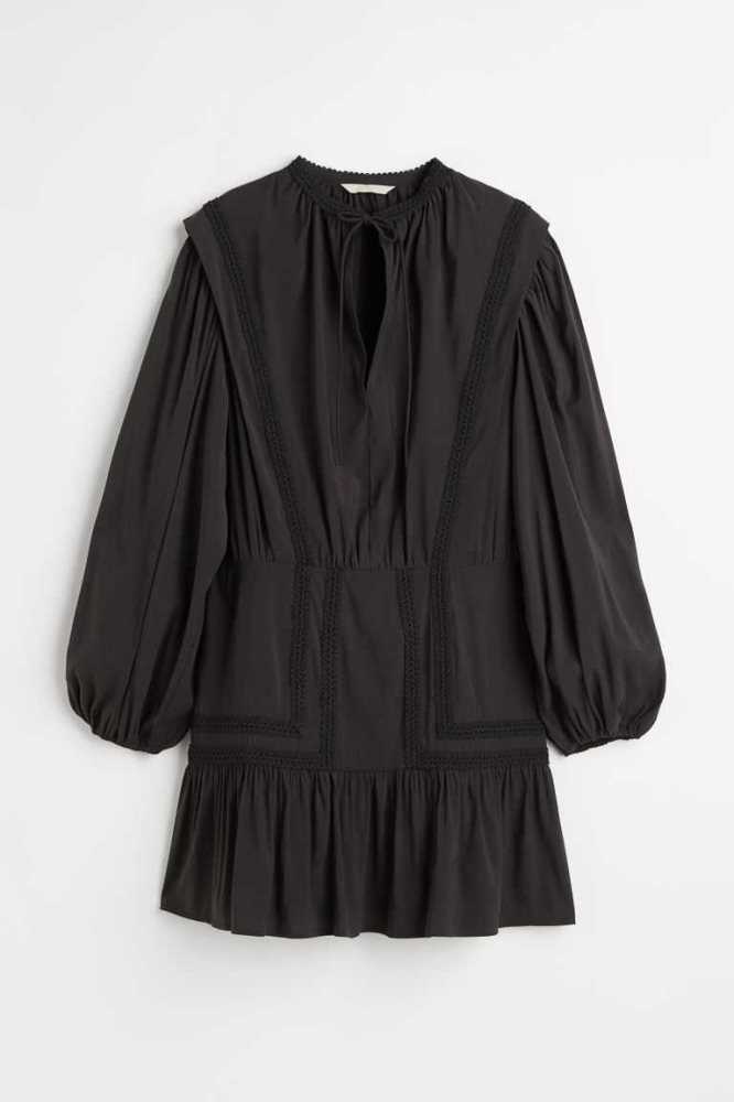 Vestido H&M Balloon-sleeved Mini Mujer Negros | 370854SKV