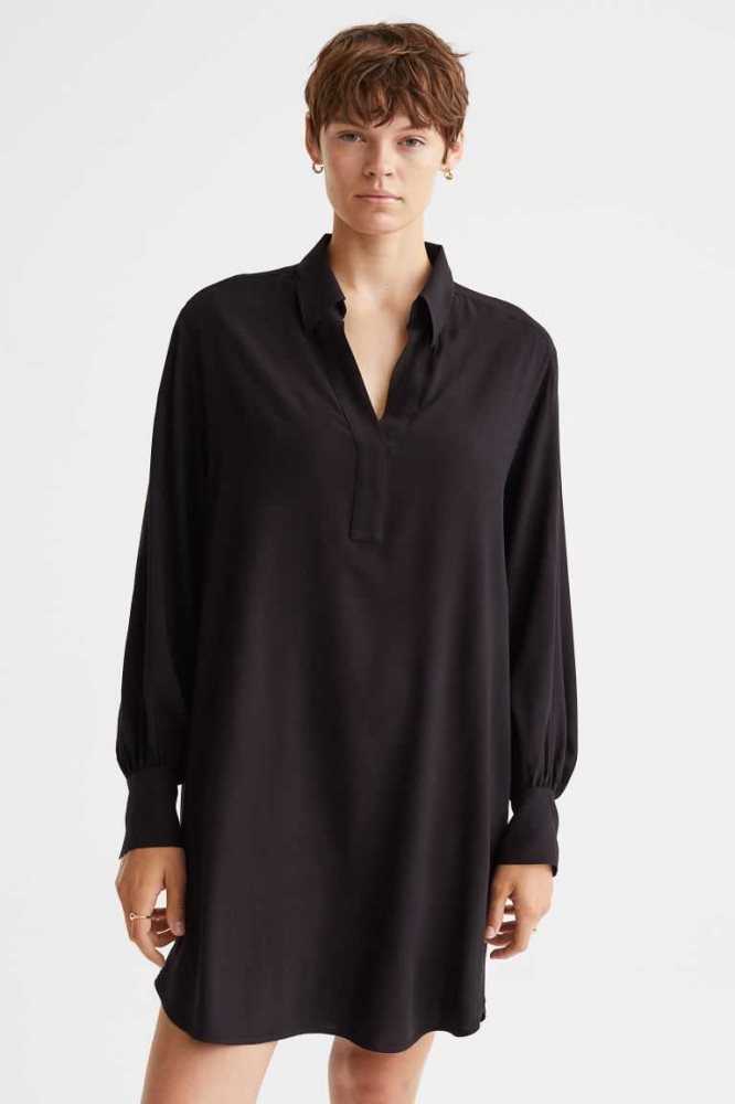 Vestido H&M Balloon-sleeved Shirt Mujer Negros | 927153GTK