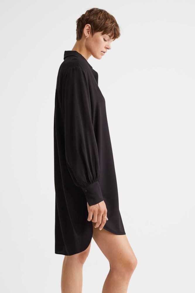 Vestido H&M Balloon-sleeved Shirt Mujer Negros | 927153GTK